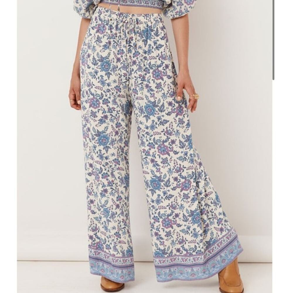 Spell and the Gypsy Folk Song White Paisley Floral Print Wide Leg Pants Size S